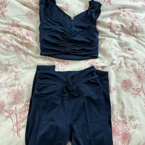 Free people breathe deeper- Navy Ruched Top and Leggings Set S